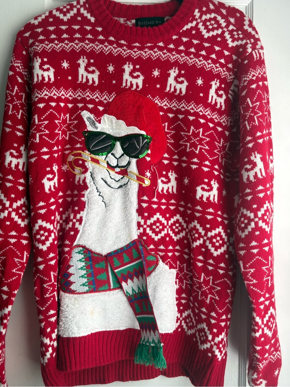 Blizzard Bay Men's Red Llama Holiday Crewneck Sweater